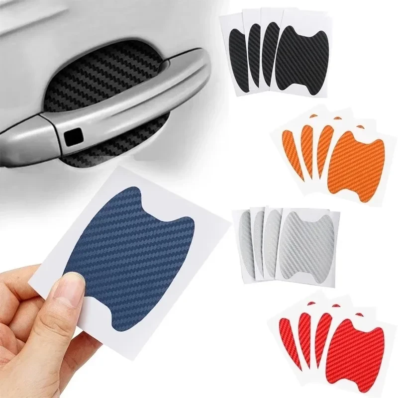 4Pcs/Set Car Door Sticker Carbon Fiber Scratches Resistant Cover Auto Handle Protection